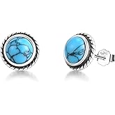 BRAYEG 925 Sterling Silver Turquoise Stud Earrings, Hypoallergenic Turquoise Earrings for Women, Classic Circle Gemstone Earrings for Women Gift
