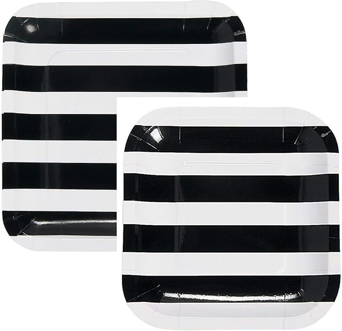 Black and White Paper Plates Bundle 50 PC Square Black