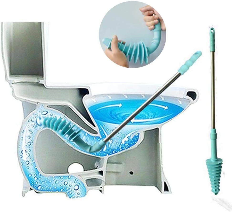 Cratone Toilet Plunger Piston Toilet Clog Remover With Long Stainless Steel Handle Rubber Head for Clogged Siphon Toilet
