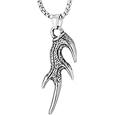 COOLSTEELANDBEYOND Men's Antler Pendant Necklace in Antique Silver-Tone Stainless Steel, Tribal, Rustic Hunting Jewelry