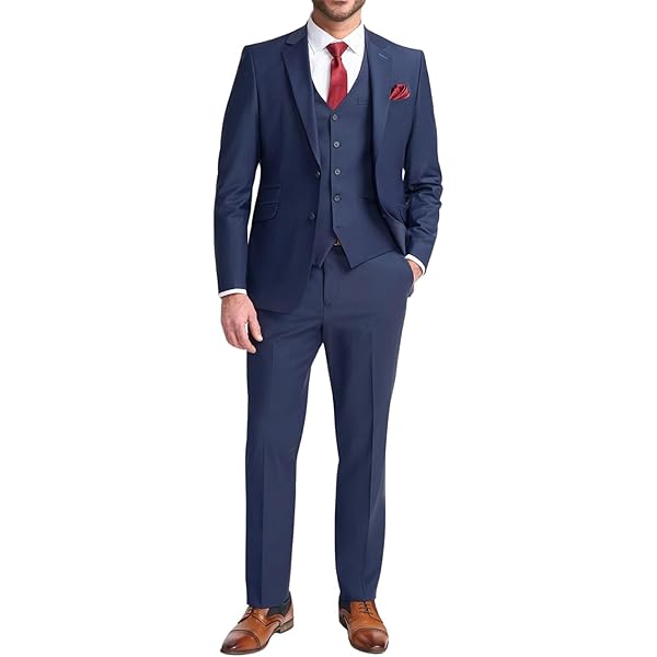 Men's Suit Navy Blue 3 Piece Checked Tailored Fit Formal Dress - Navy 34 at  Amazon Men's Clothing store