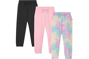 BTween Kids Girl's Fashion Stretch Waist Ultra Soft Jogger Pants Set - 3 Pack Bundle