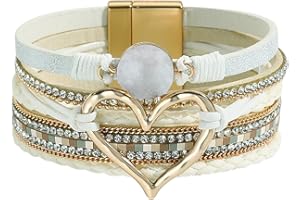 P Ammy Fashion® Women's Multi-layer Love Heart Leather Wrap Bracelets Stackable Boho Bangles Bohemian Cuff with Magnetic Clasp Jewelry Gift