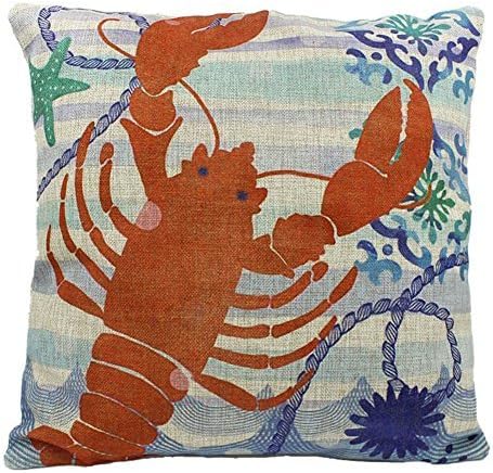 FUJINET Cotton Linen Blue Ocean Series Cushion Cover Throw Pillow Case 17.7"x17.7" Prawn