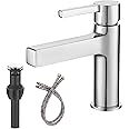 BATHLAVISH Chrome Bathroom Sink Faucet Single Hole with Pop Up Drain Parts Single Handle Modern Deck Mounted Bath Lavatory Vanity Mixer Tap Commercial Polished