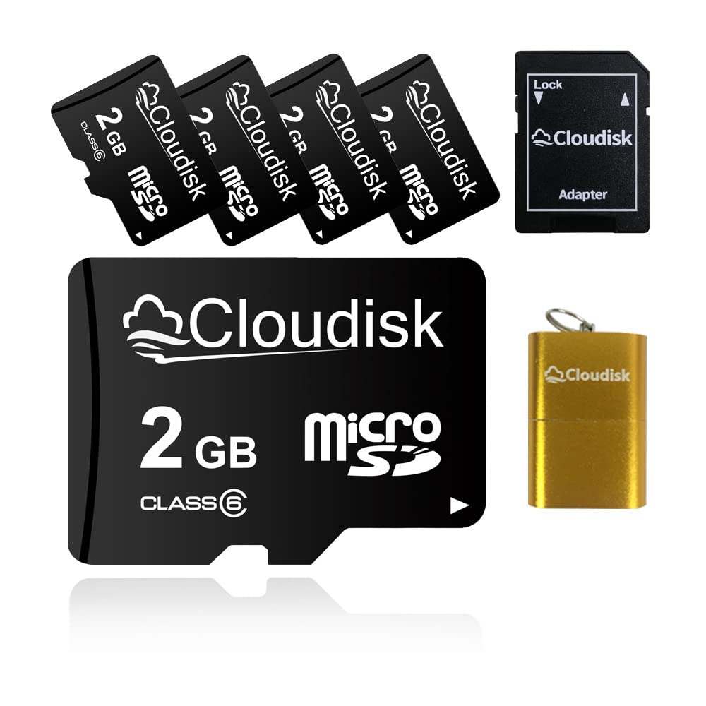 Cloudisk 5 Pack 2 GB Micro SD Card with MicroSD Adapter Card Reader Memory Card Bulk Sale (5Pack 2GB)