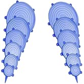 12 pcs Silicone Stretch lids set, 6 Sizes, Reusable Food Storage Covers ,Silicone Bowl Covers,Flexible to Fit All Shape of Containers,Food Cover to Keep Food Fresh (blue)