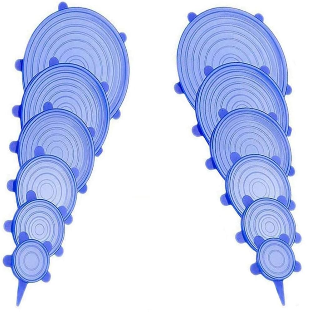 Photo 1 of 12 pcs Silicone Stretch lids set, 6 Sizes, Reusable Food Storage Covers ?Silicone Bowl Covers?Flexible to Fit All Shape of Containers?Food Cover to Keep Food Fresh (blue)