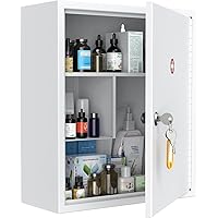 Uniclife Wall Mount Medicine Cabinet with Key Lock Locking First Aid Cabinet Lockable Medical Cabinet Large Capacity Medicine