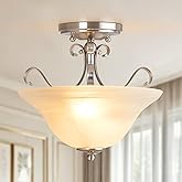 Luvkczc Semi Flush Mount Ceiling Light,Brushed Nickel Ceiling Light Fixture, Mid Century Ceiling Light,Modern Glass Close to 