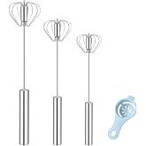Semi-Automatic Stainless Steel Egg Whisk, 3 Pack Hand Push Rotary Whisk | for Making Cream, Beating Eggs, Frothing Milk, Blending, Mixing, Whipping Smoothies &amp; Shakes