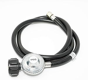 Cook Master 5 ft Adjustable Propane Regulator and QCC-1 Type Hose for Propane Burners, Stove, Fryers, Heaters, Smokers and Other Propane Appliances (1 PSI)