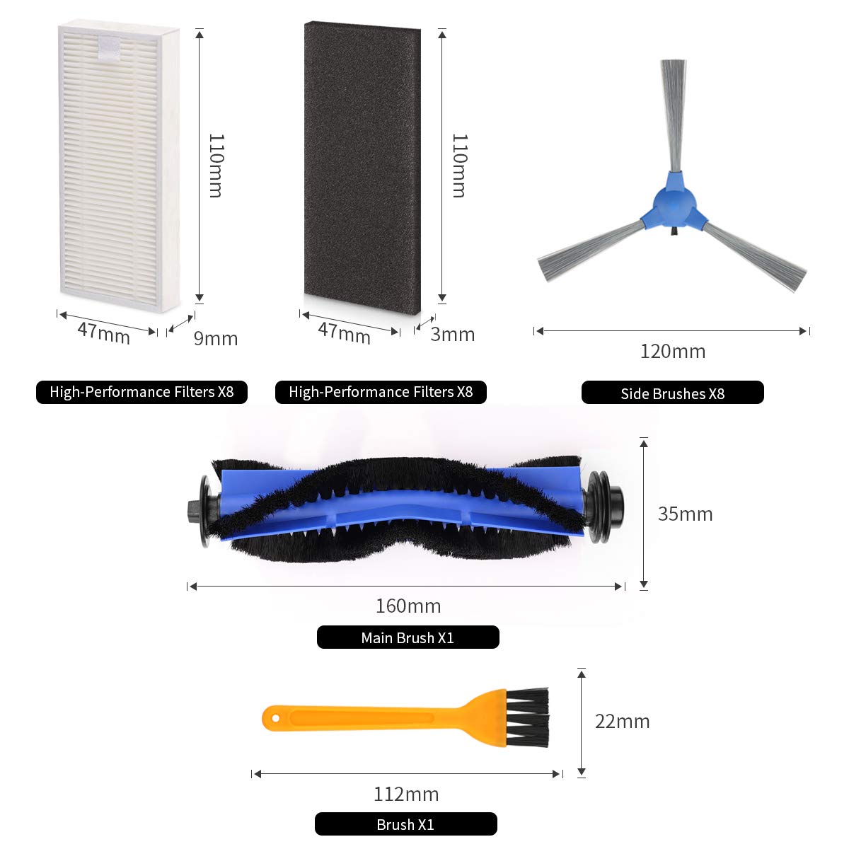 Keenstone Replacement Parts Kit for Eufy RoboVac 11S, RoboVac 30, RoboVac 30C, RoboVac 15C, RoboVac 12, RoboVac 35C Robotic Vacuum Cleaner Accessory