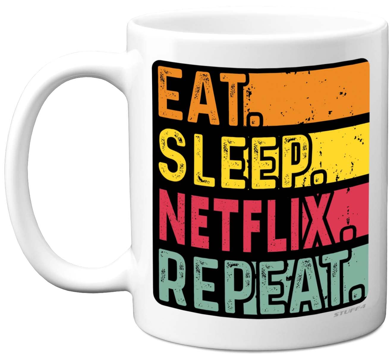 Stuff4 Birthday Mug Gifts for Men Women Him Her - Eat, Sleep, NF, Repeat - Funny Happy Birthday Present Gift for TV Film Lovers, 11oz Ceramic Dishwasher Safe Premium Mugs
