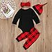 Newborn Baby Boys Girls My First Christmas Bodysuit and Plaid Pants Leggings Headband Hat 4pcs Christmas Outfits Set (Black 1, 70 (0-6 Months))
