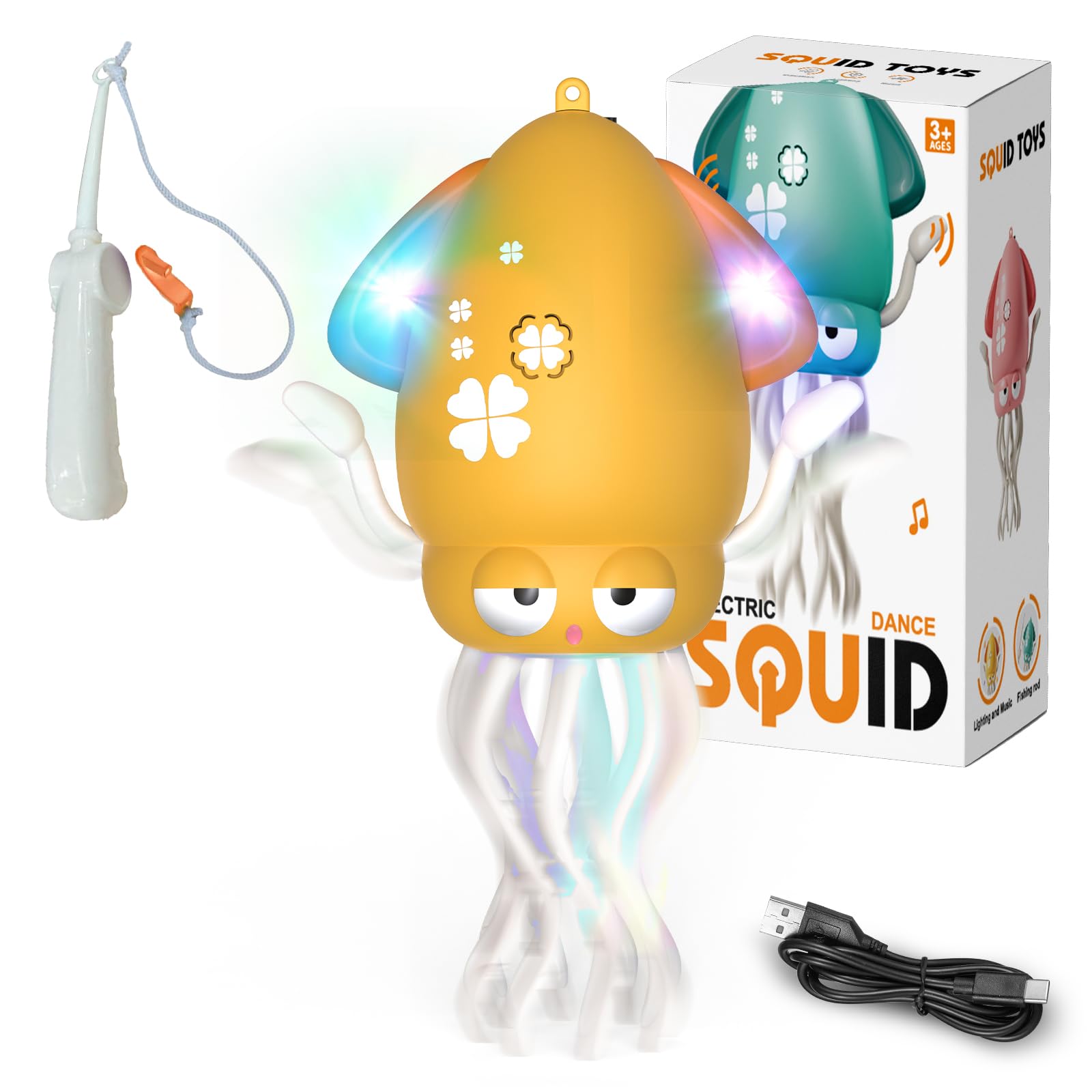 PANACARE Dancing Squid, Children's Electronic Squid Toys with Music/Lights/USB, Automatically Avoid Crawling Octopus, Rechargeable Children's Dancing Toys, Birthday Gift for 34567Years (Yellow) โ image 1