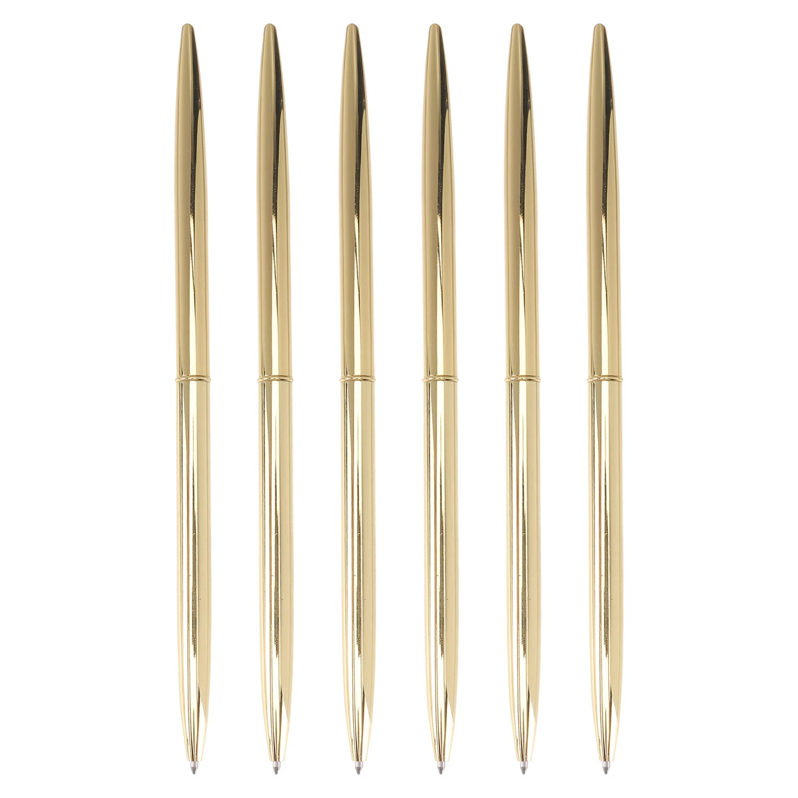 6Pcs Metal Ballpoint Pens Black Ink Pens Gifts Pens Business Office Hotel Bank Counter Oily Ballpoint Pen Students Writing Pens (Bright Gold)