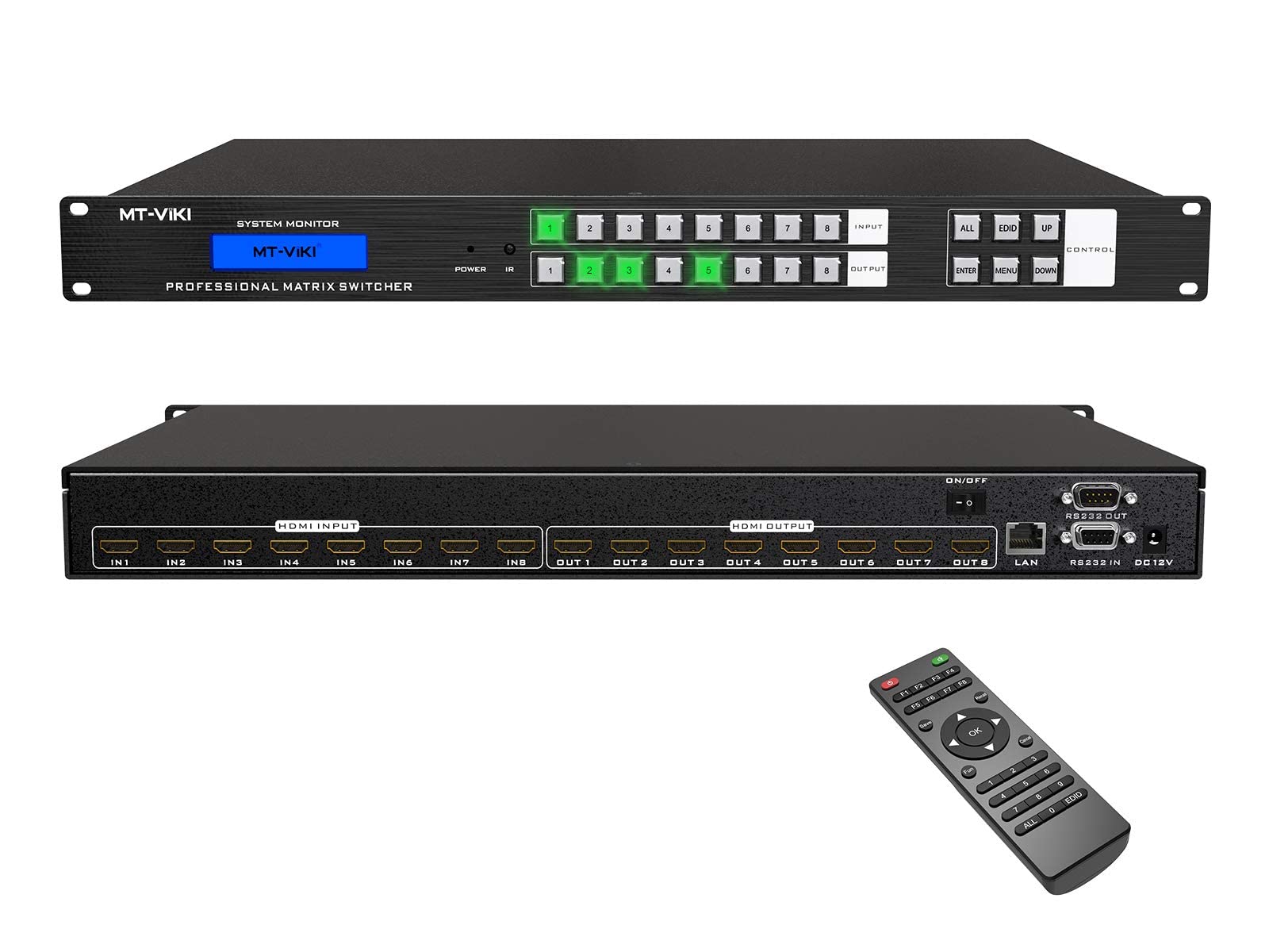 MT-VIKI HDMI Matrix 8x8, HDMI Matrix Switcher & Splitter 8 in 8 out UHD 4K@30Hz Support HDCP 1.4 EDID IR Remote, RS-232, LAN Control, Power Off Memory Function, Built-in US ADI Chip