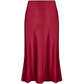 Keasmto Leopard Skirt for Women Midi Length High Waist Silk Satin Elasticized Cheetah Casual Ladies Skirts