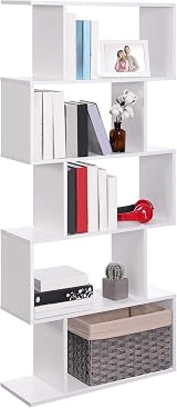 VASAGLE 5-Tier Bookshelf Room Divider White LBC62WT Modern Storage view 4