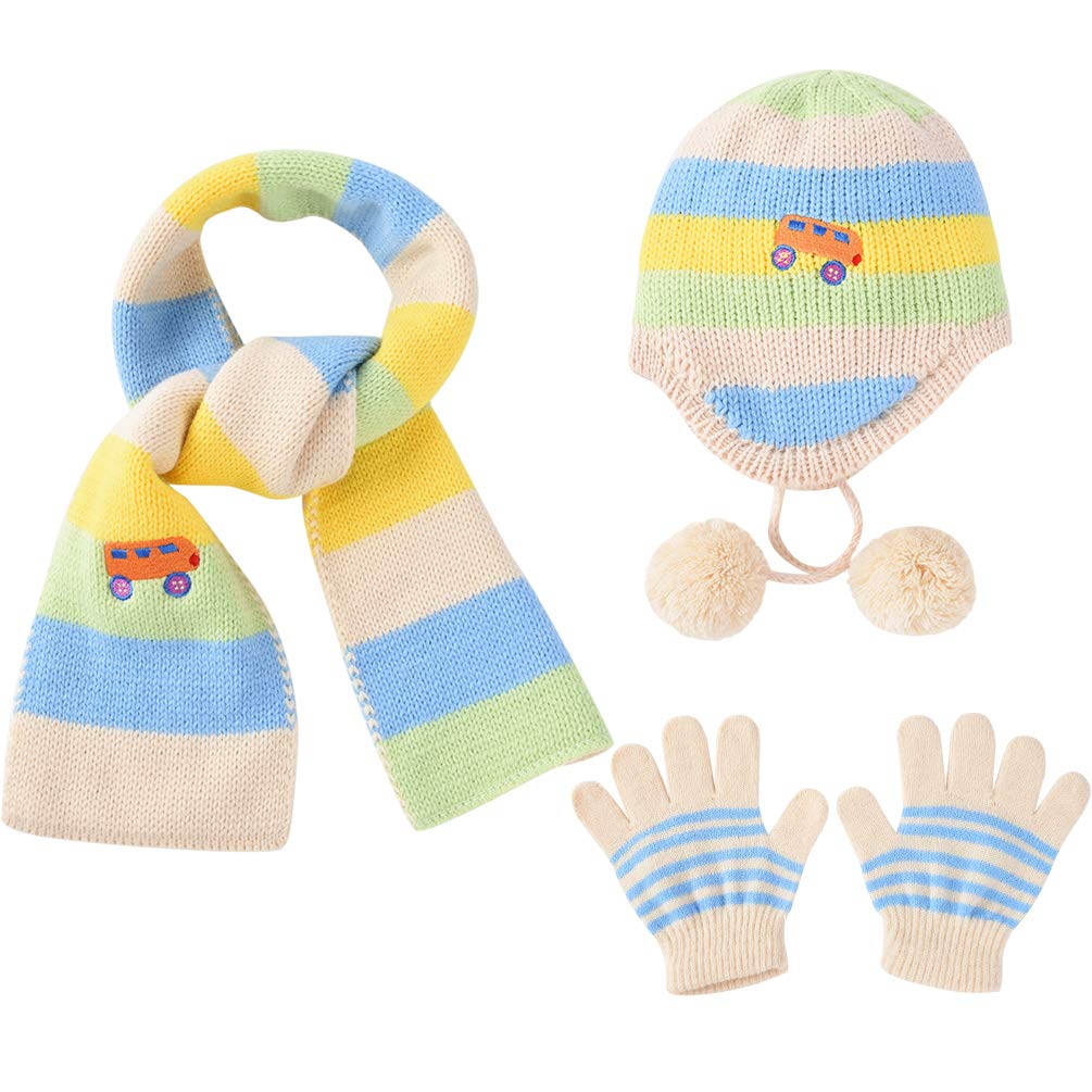 VBIGER Kids Winter Hat Scarf Gloves Knitted Set Aged 1-5
