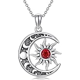 ZPMMPZ Sun and Moon Necklace 925 Sterling Silver Sun Moon Pendant Gemstone Jewelry Gifts for Women