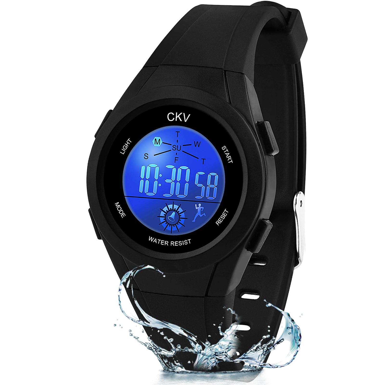 CKV Kids Digital Watch for Girls Boys with 7 Colors LED Lights 30 M Waterproof Children's Outdoor Wristwatch with Alarm and Stopwatch