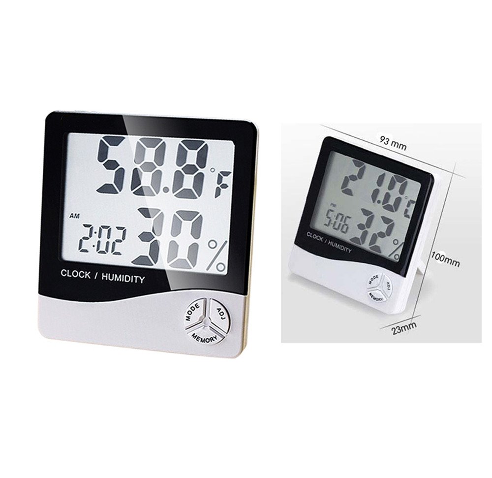 Ovovo Multifunctional LCD Digital Hygrometer Thermometer Indoor Outdoor Humidity Thermometer Clock Calendar °C/°F Switchable with MIN/MAX Records