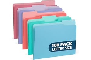 100 Blue Summit Supplies Colored File Folders, 1/3 Cut, Letter Size File Folders, Decorative Multicolor Gem Tone Colors, Dura