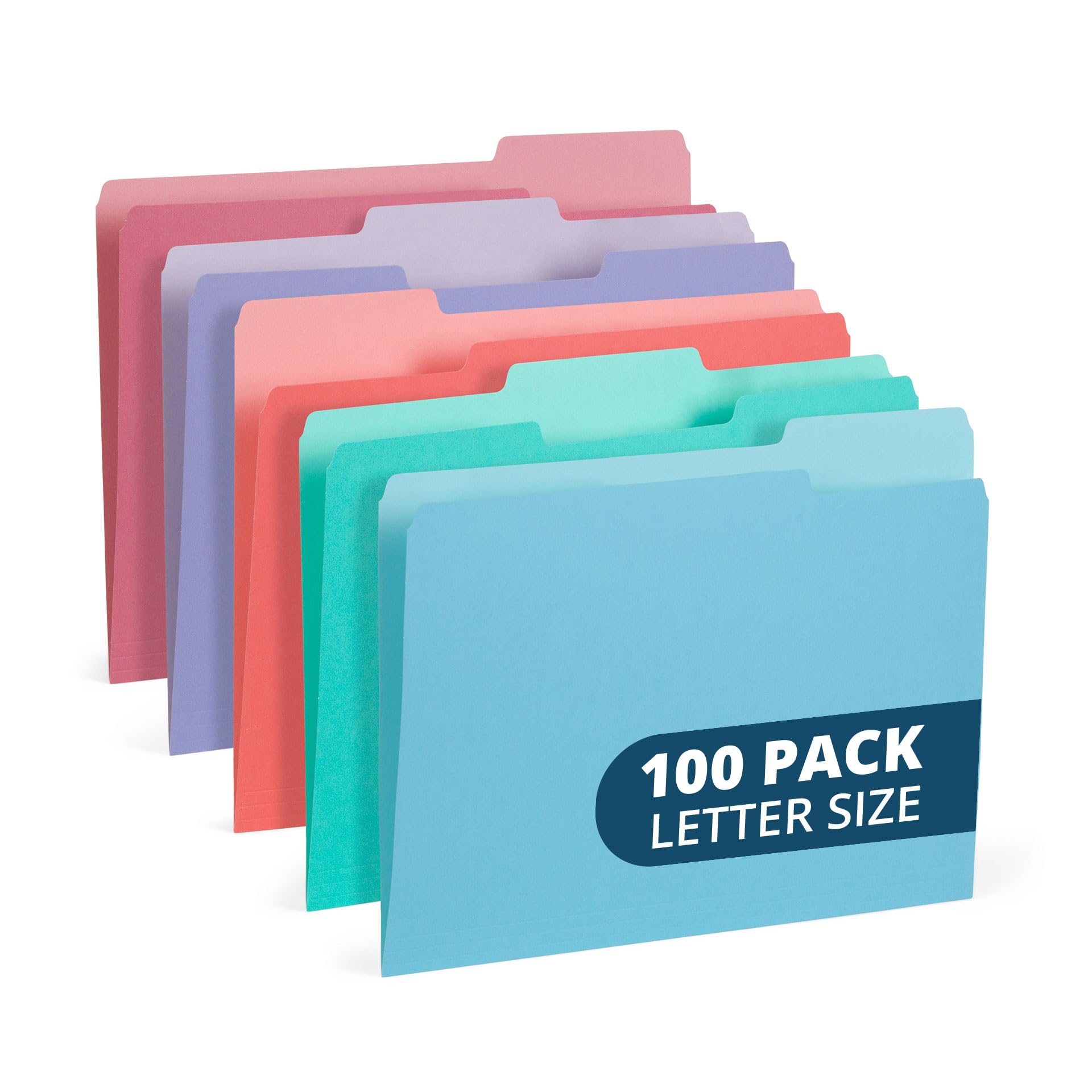 Photo 1 of 100 Blue Summit Supplies Colored File Folders, 1/3 Cut, Letter Size File Folders, Decorative Multicolor Gem Tone Colors, Durable 11pt Paper, Two-Tone Design
