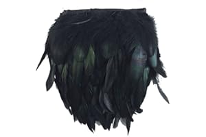 KOLIGHT Pack of 2 Yards Natural Rooster Hackle Feather Trim Fringe 5-7" in Width DIY Decoration (Black)