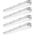 BRILLIHOOD 4Ft LED Vapor Tight Light Fixtures, 48W, 4200LM, 6500K Bright White, Clear Cover, IP65 Waterproof Vapor Proof Lights for Car Wash, Garage, Walk in Freezer, Indoor Outdoor Lighting, 4-Pack