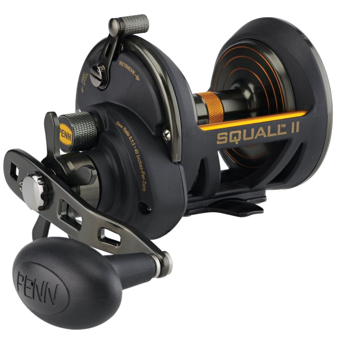Penn Squall II Star Drag Conventional Fishing Reel, SQLII30SD, Black Gold