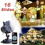 Christmas Projector Led Light with16 Slides,Waterproof Landscape Light with Remote Control for Gifts,Auto Rotating Snowflake Spotlight (16 Slides+Remote Control)