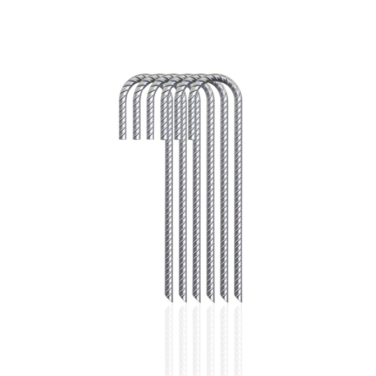 G&B Steel Ground Stakes Heavy Duty Galvanized Steel J Hooks Anchors, Garden Stake Pegs for Camping Tents Trampoline Canopies Animals Playset Sheds Car Ports Swing Sets - 12 Inch (6)