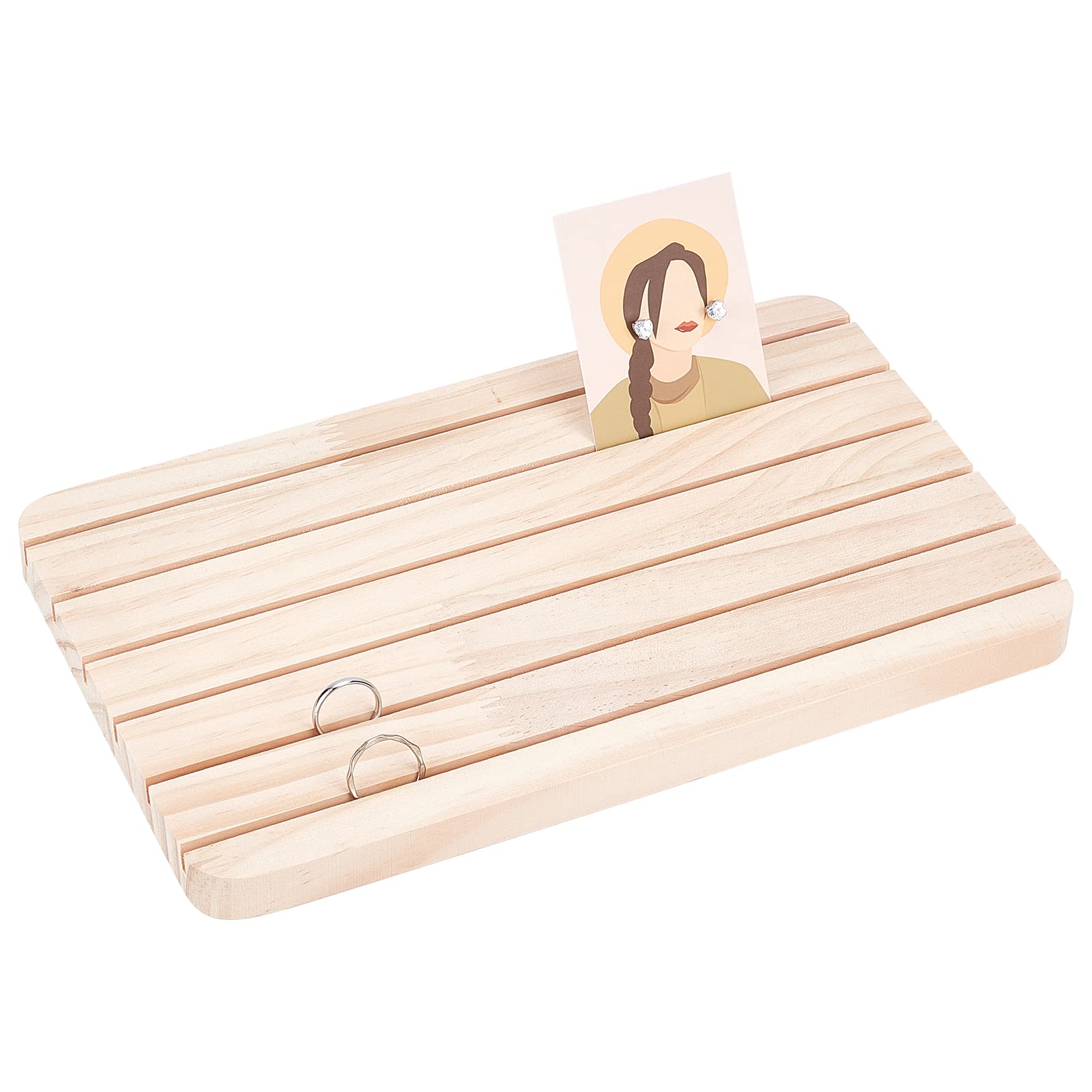 NBEADS Wood Earring Display Stands, 6 Slots Jewelry Earring Display Holder Wood Earring Card Holder 27.7x16.7x1.65cm Business Card Holder Display for Home, Office, Retail Store, Slot: 0.3cm