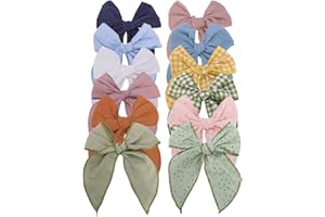 SUGARMELON Fable Bow Hair Clips Baby Girls Women Cotton Linen Hair Bow Clips Large Sailor Hair Bows Accessories Hairgrips (Avocado Blue)