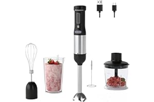 WHUTO Cordless Immersion Hand Blender, 5-in-1 Variable Speed blender handheld,Rechargeable with 2000mAh Battery, BPA-Free & D