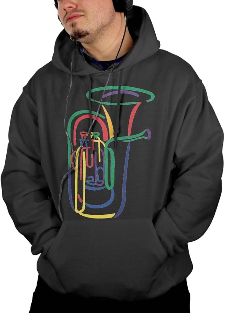 Obachi Tuba Outline Men's Soft Long Sleeve Pullover Pocket Hooded Sweatshirt Black