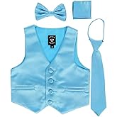 IGirlDress Boys 4 Piece Formal Satin Vest Set Zipper Tie Bowtie Hanky - Foto 9