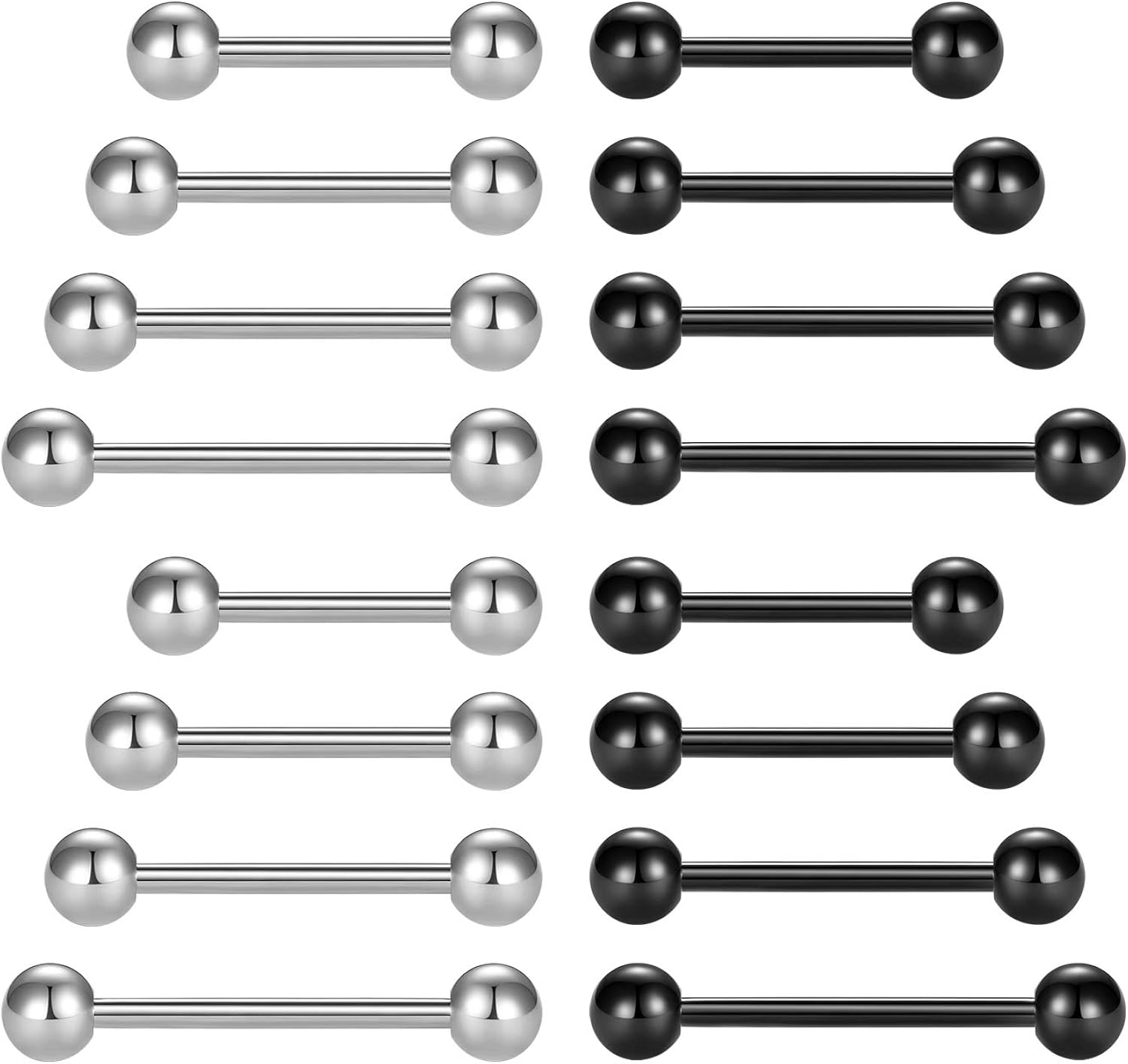36 Pièces Bijoux Piercing 14G - Bille 5mm Et Barres 12/14/16mm | Acier Chirurgical