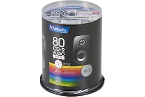 Verbatim MUR80FP100SV1 for Music, CD-R, 80 Minutes, 100 Sheets, White Printerable, 48x
