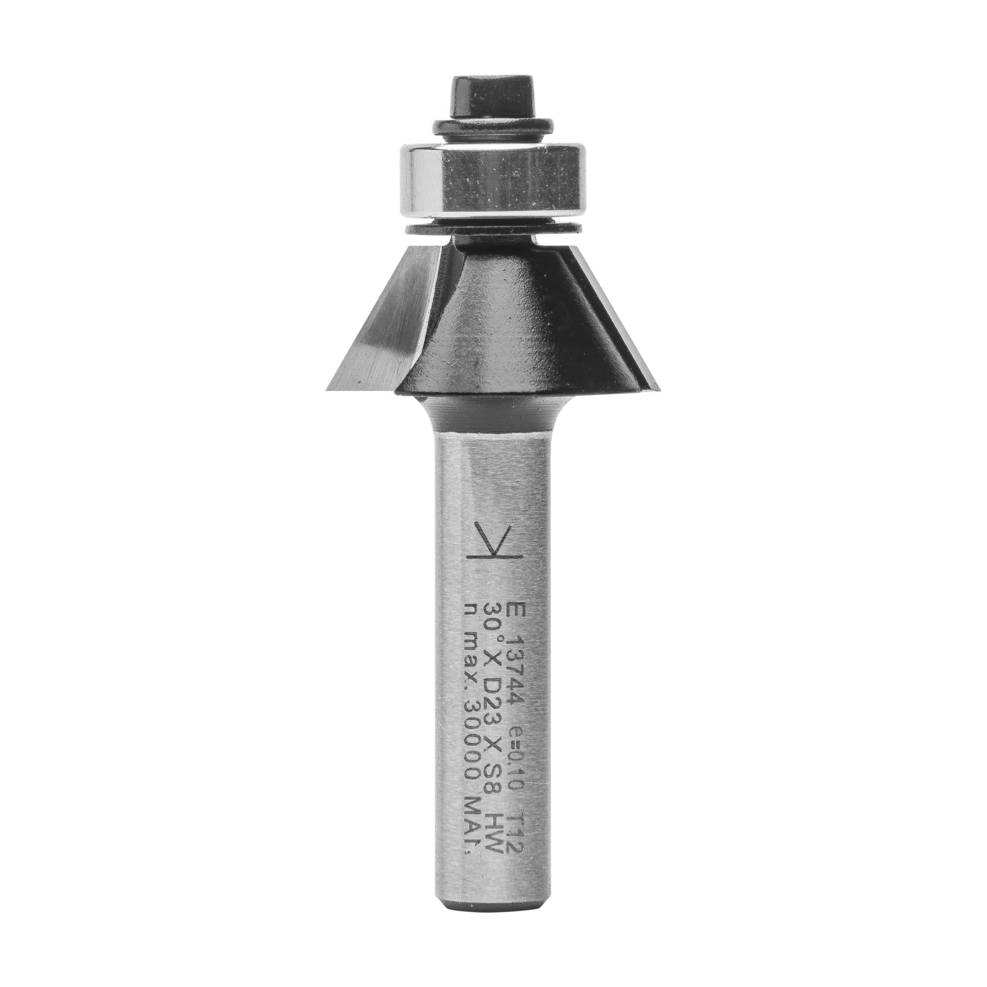 ENT 13744 Chamfer Cutter TC Shank (S) 8 mm, Diameter (D) 23 mm, NL 9,5 mm, E 30°, SL 32 mm, with Ball Bearing