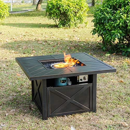 Santa Rosa 42 Inch Square Slat Top Propane Gas Fire Pit Table