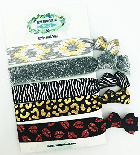 5 pcs Hair Ties - Elastic Ponytail Holders-pinky color and golden foil-No Crease Hand Knotted hair bands for lovely girl (metal)