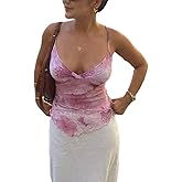 Women Y2k Mesh Floral Tank Top V Neck Ruffle Trim Cami Top Sexy Spaghetti Strap Going Out Camisoles