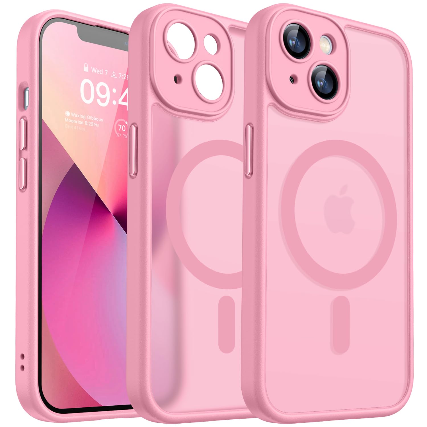 CANSHN Magnetic Compatible with iPhone 13 Case(6.1 Inch), Upgraded [Full Camera Protection] [Compatible with Magsafe] [Translucent Matte] Shockproof Protective Bumper Phone Case Cover - Pink