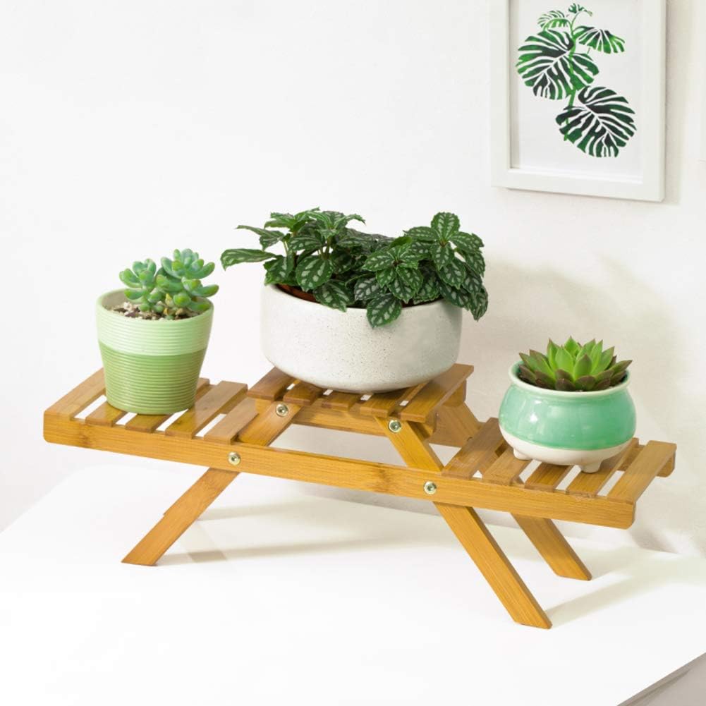 Scaffale per Piante in Legno, Carrello per Fiori in Vaso a 2 Strati, Espositore per Piante da Giardino, Scaffale per Bonsai da Giardino per Interni, Display da Esterno su Tavolo, Balcone, Ufficio