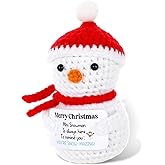 Positive Christmas Snowman Crochet Inspirational Handmade Knitted Doll Motivational Snowman Ornament Present Xmas Stocking Stuffers for Holiday Winter Women Men Friends Family White Elephant Gift