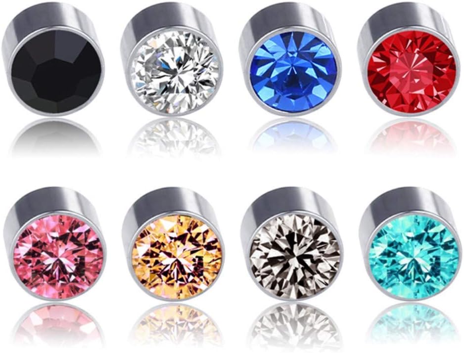 5mm Crystal Magnetic Stud Earring Magnet Nose Ear Lip Stud Non Piercing Tragus Nose Stud 8 Pairs/Pack Changlesu (8 Pairs Multi)